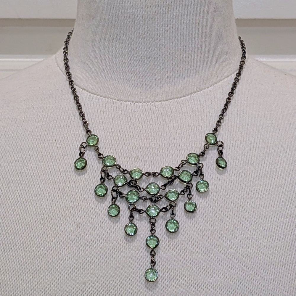 3/$30 NWT Beckwoman 18" Pale Green Gemstone Oxidized Silvertone Drop Necklace